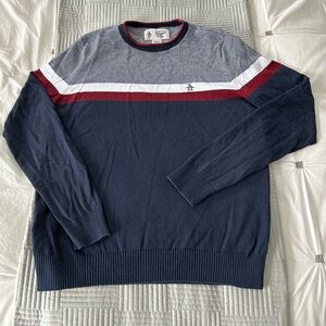 Original Penguin Men's Sweater in Navy with Red and White Accents